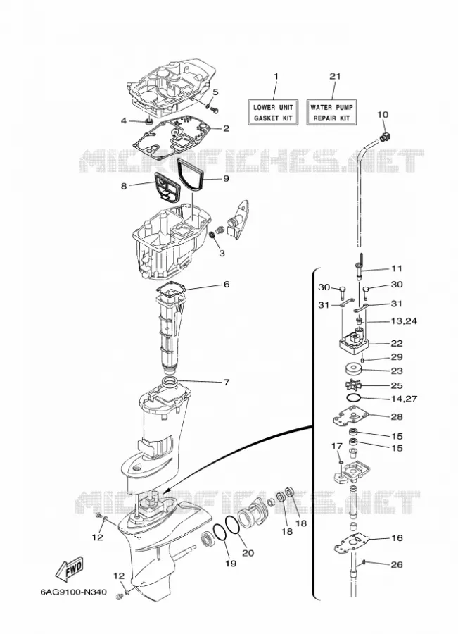 REPARATIESET 3 Yamaha OUTBOARD ENGINES 20hp (14.7kW) 2019 F20  F20LPHA-2019