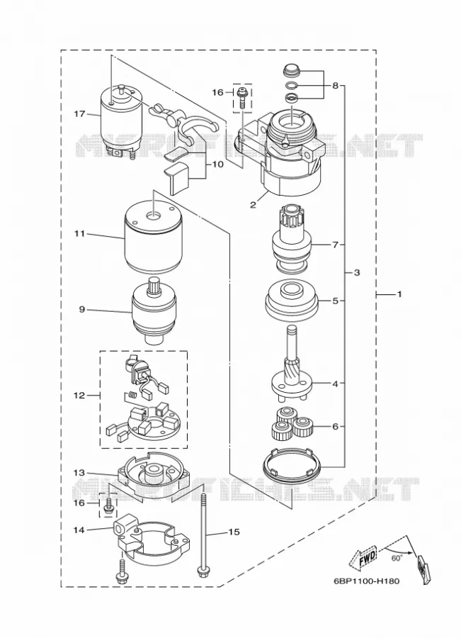 STARTMOTOR Yamaha OUTBOARD ENGINES 25hp (18.4kW) 2017 F25  F25DETL