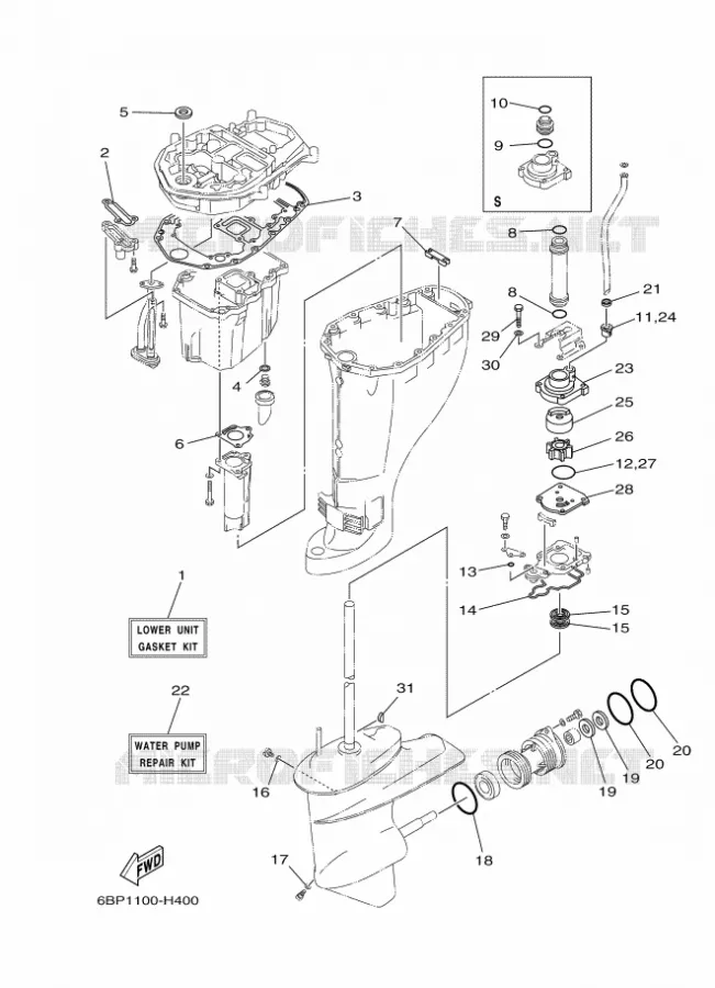 REPARATIESET 3 Yamaha OUTBOARD ENGINES 25hp (18.4kW) 2012 F25  F25DMHL