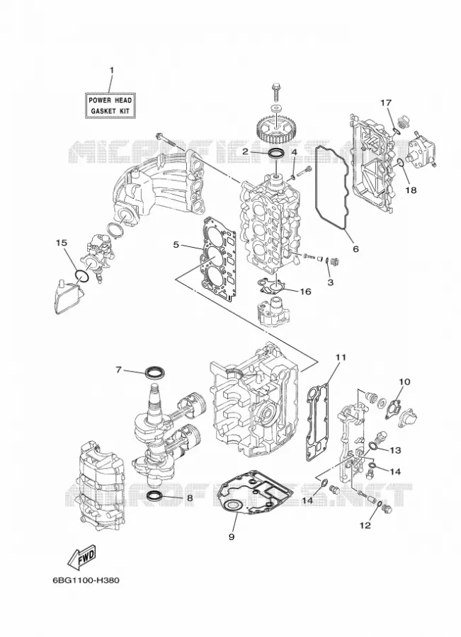 REPARATIESET 1 Yamaha OUTBOARD ENGINES 30hp (22.1kW) 2012 F30  F30BETL