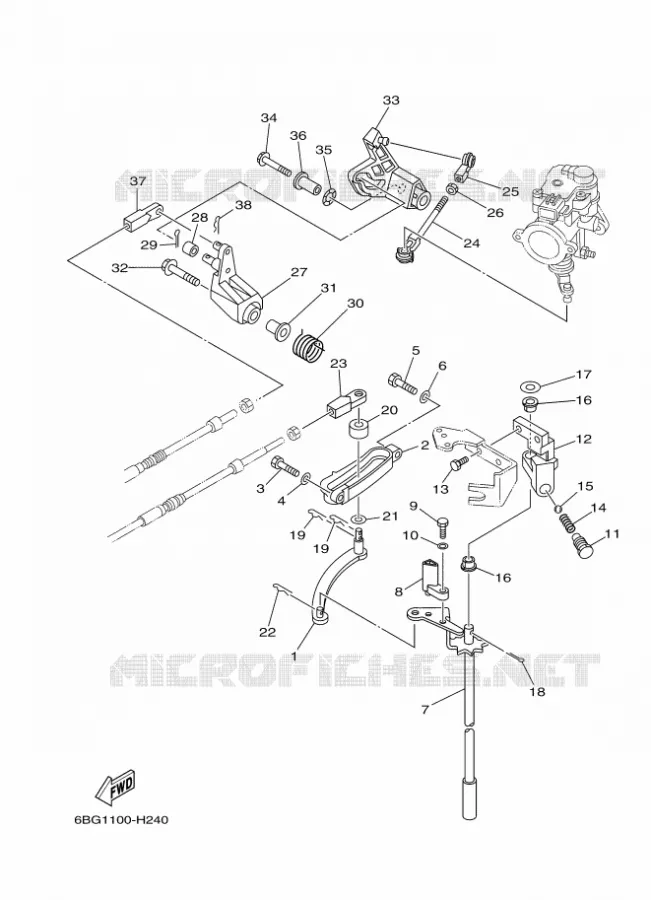 GASBEDIENING Yamaha OUTBOARD ENGINES 30hp (22.1kW) 2009 F30  F30LA-2009