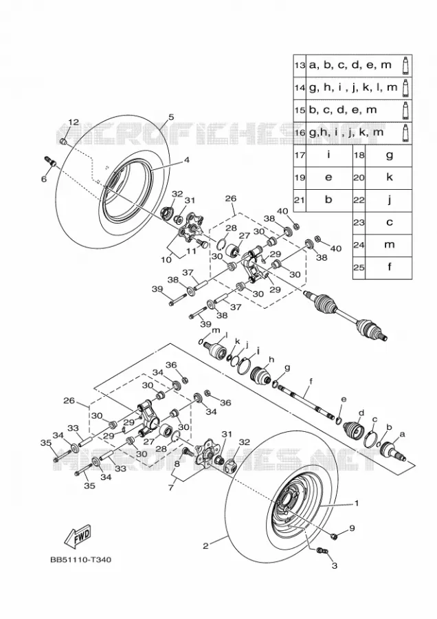 ACHTERWIEL Yamaha QUAD 450 2019 KODIAK  YFM450FWB/YFM45KDXK