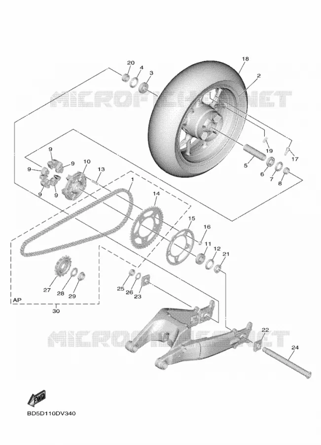 ACHTERWIEL Yamaha MOTO 900 2020 NIKEN  MXT850