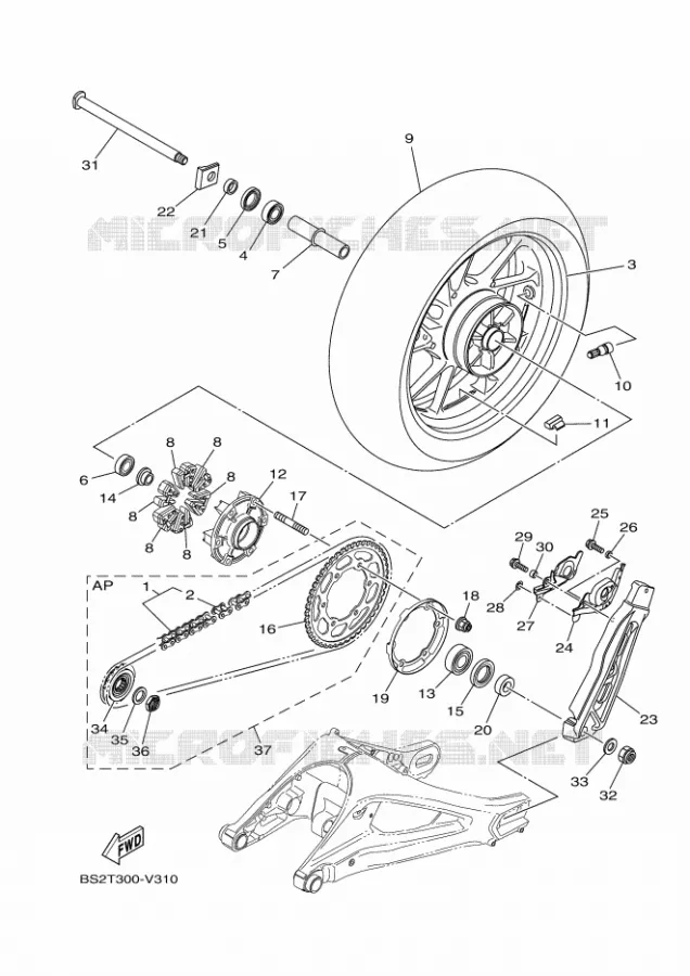 ACHTERWIEL Yamaha MOTO 900 2020 MT  MTN850-A