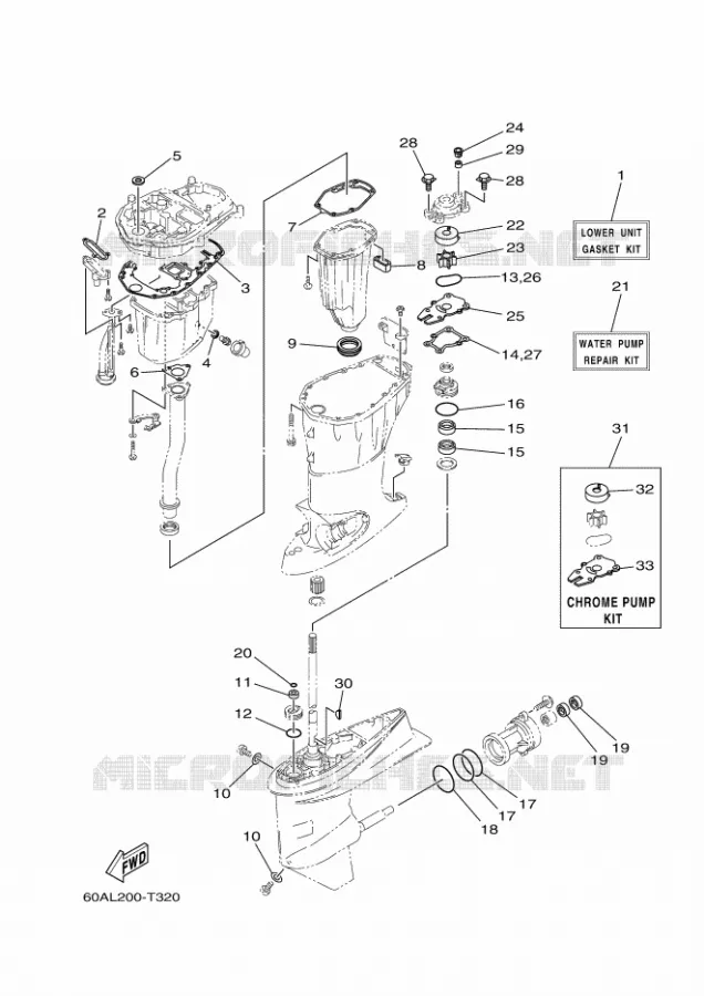 REPARATIESET 3 Yamaha OUTBOARD ENGINES 50hp (36.8kW) 2021 F50  F50DET
