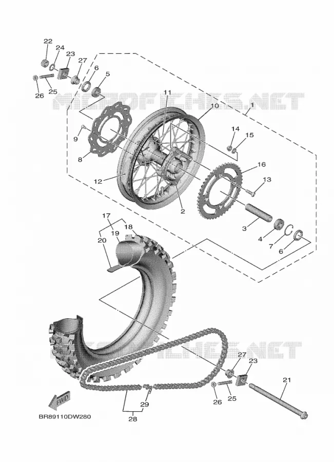 ACHTERWIEL Yamaha MOTO 65 2024 YZ  YZ65