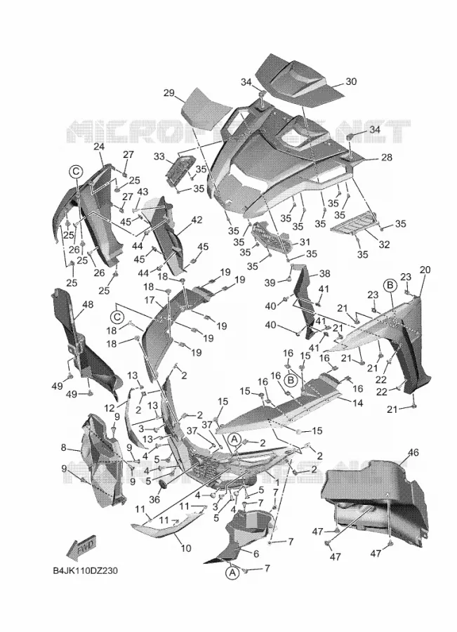 VOORSPATBORD 2 Yamaha SIDE BY SIDE 1000 2024 WOLVERINE  YXE1000EW / YX10ERPAR
