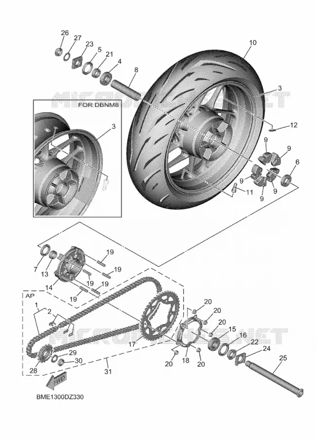 ACHTERWIEL Yamaha MOTO 900 2024 MT  MTN890