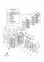 CILINDER / CARTERDELEN voor Yamaha 40V Manual Starter, Tiller Handle, Manual Tilt, Oil injection, Shaft 20