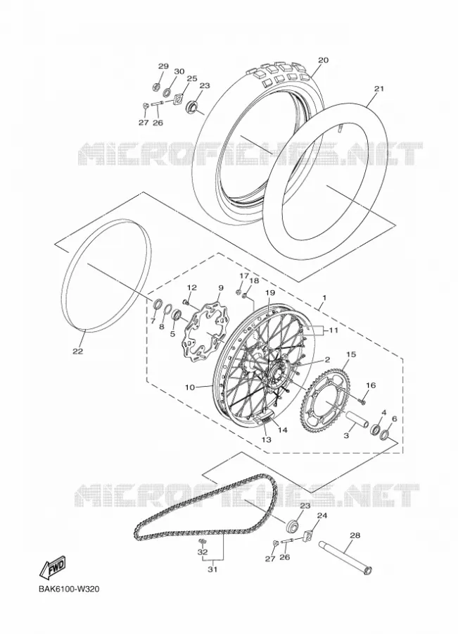 ACHTERWIEL Yamaha MOTO 250 2023 WRF  WR250FP