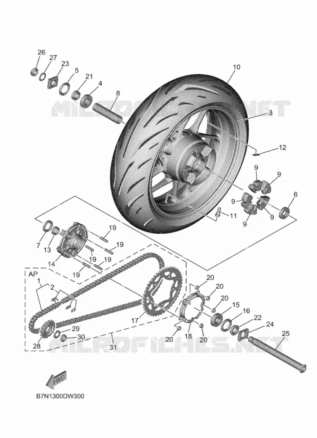 ACHTERWIEL Yamaha MOTO 900 2021 MT  MTN890