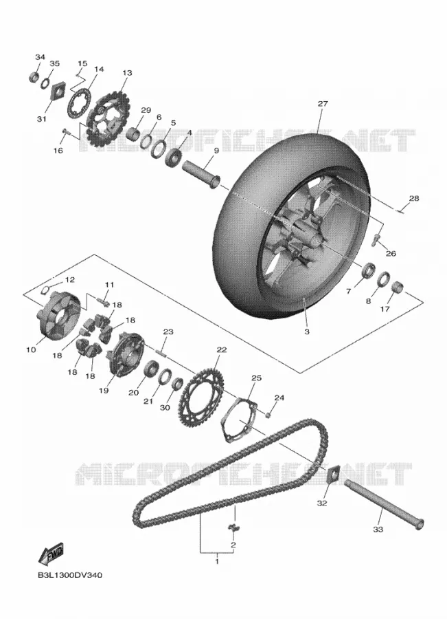 ACHTERWIEL Yamaha MOTO 1000 2020 R1  YZF1000