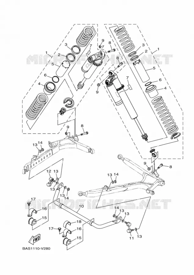 ACHTER SCHOKBREKER Yamaha SIDE BY SIDE 1000 2020 YXZ  YX10ZXPSL / YXZ1000ETS
