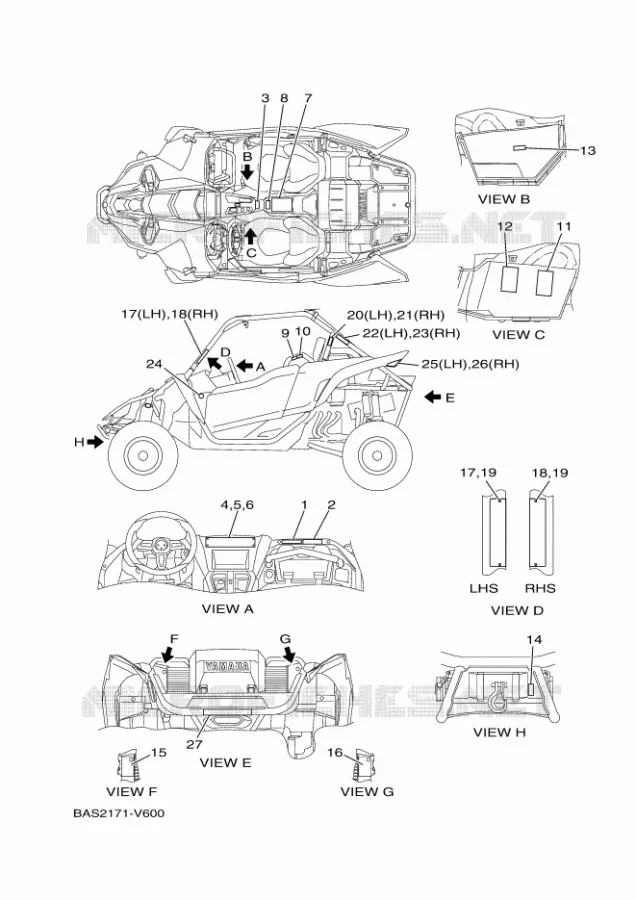 STICKER / LABEL 1 Yamaha SIDE BY SIDE 1000 2020 YXZ  YX10ZXPSL / YXZ1000ETS