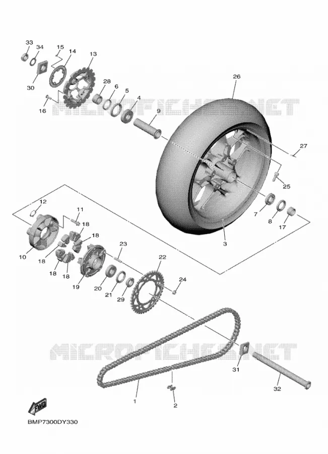 ACHTERWIEL Yamaha MOTO 1000 2025 R1  YZF1000W