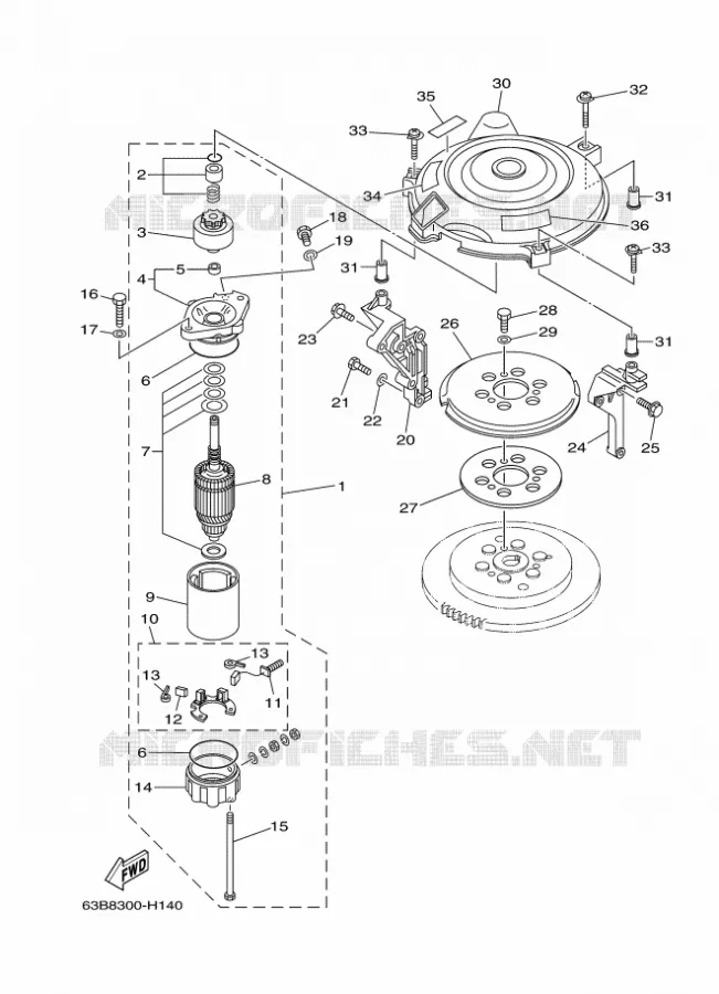 STARTMOTOR Yamaha OUTBOARD ENGINES 40hp (29.4kW) 2010 40  40VEOS
