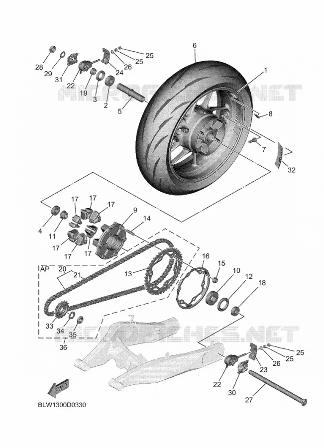 ACHTERWIEL Yamaha MOTO 700 2025 MT  MTN690-S