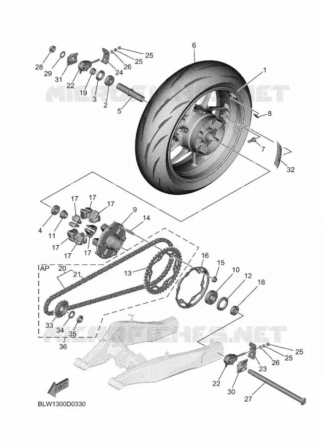 ACHTERWIEL Yamaha MOTO 700 2025 MT  MTN690-SU