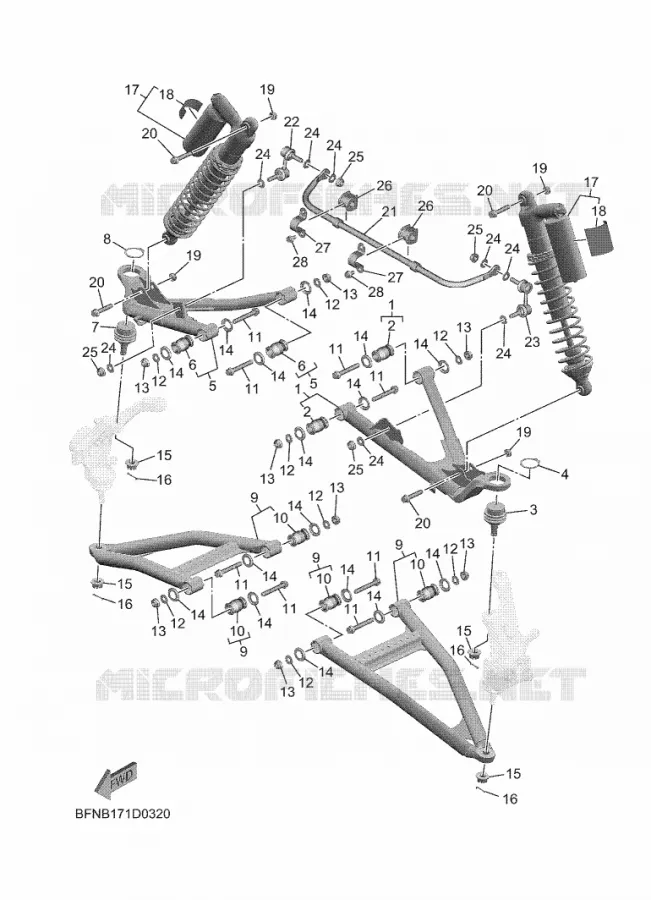 OPHANGING / WIEL VOOR Yamaha SIDE BY SIDE 1000 2025 WOLVERINE  YXE1000EN