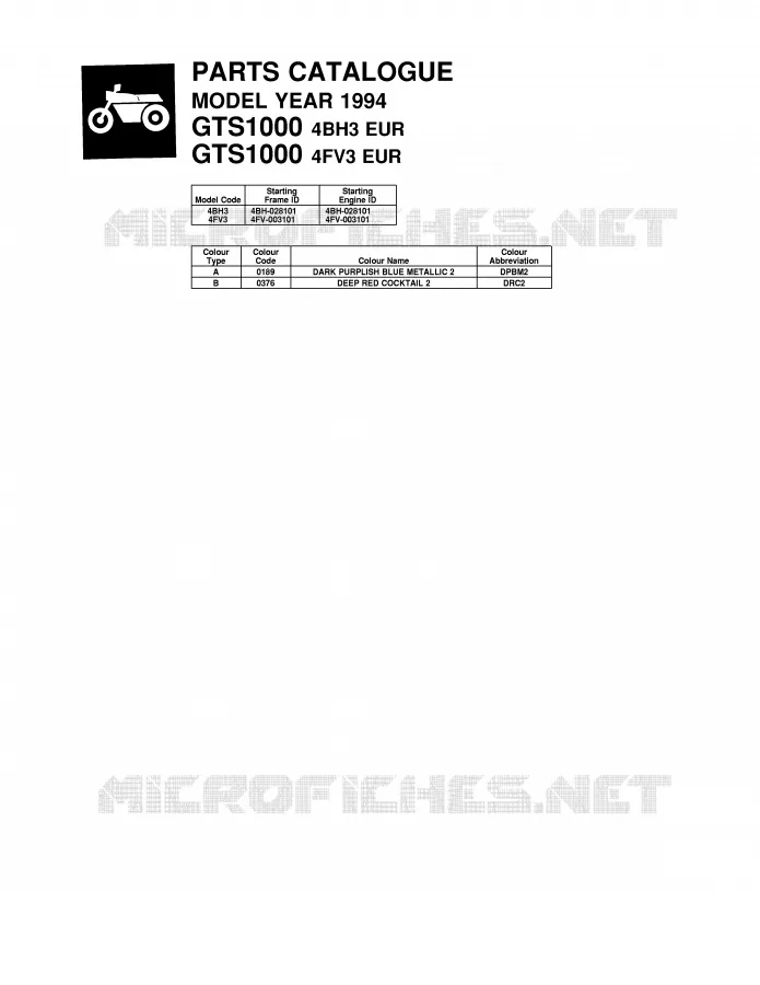 * CATALOG PREFACE * Yamaha MOTO 1000 1994 GTS  GTS1000