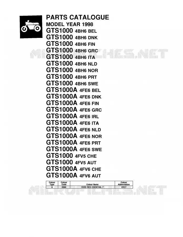 * CATALOG PREFACE * Yamaha MOTO 1000 1998 GTS  GTS1000