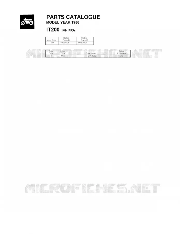 * CATALOG PREFACE * Yamaha MOTO 200 1986 IT  IT200