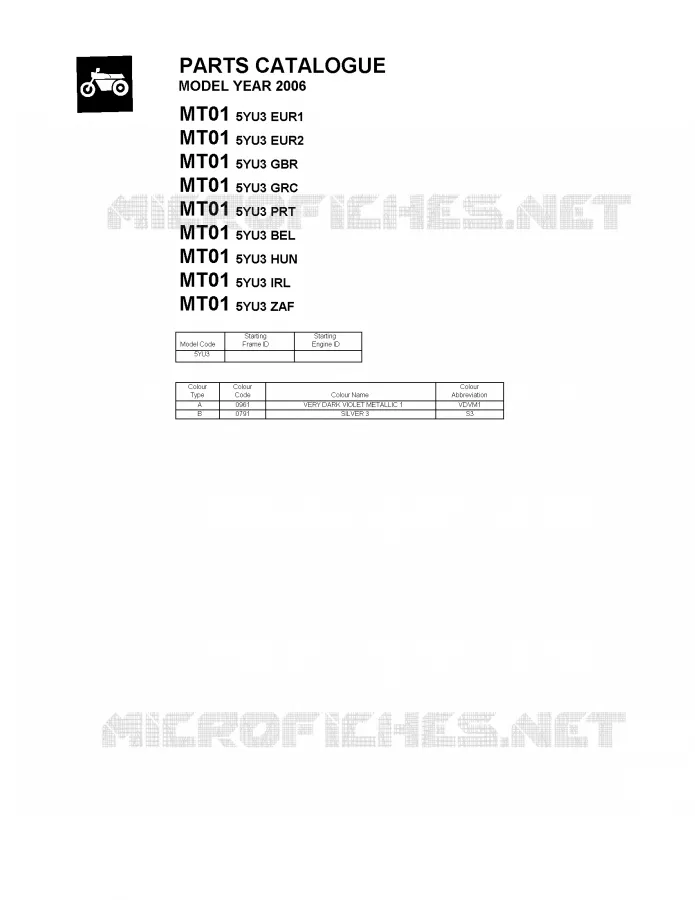 * CATALOG PREFACE * Yamaha MOTO 1700 2006 MT01  MT01
