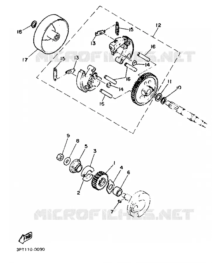 STARTMOTOR KOPPELINGS Yamaha MOTO 50 1993 PW  PW50
