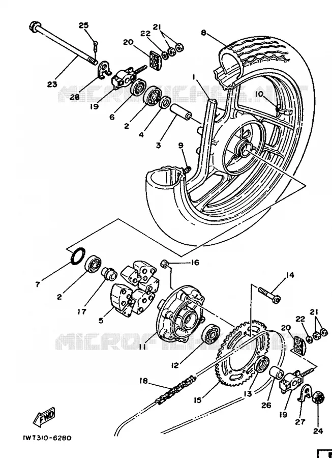 ACHTERWIEL Yamaha MOTO 350 1986 RDLC  RD350LC (20KW)