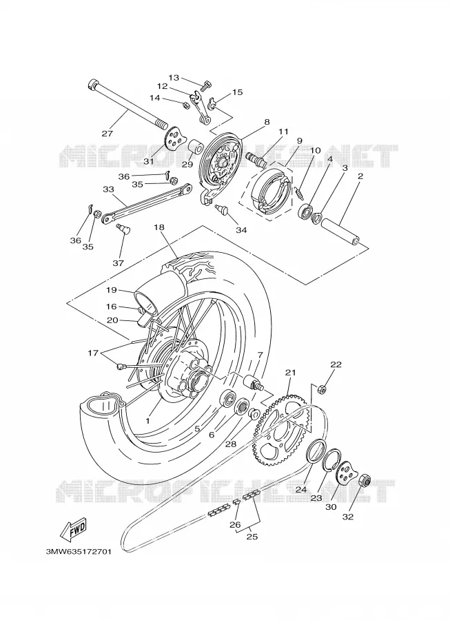 ACHTERWIEL Yamaha MOTO 125 1998 SR  SR125