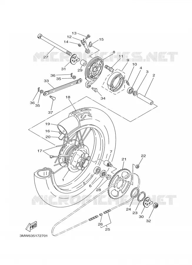 ACHTERWIEL Yamaha MOTO 125 1998 SR  SR125