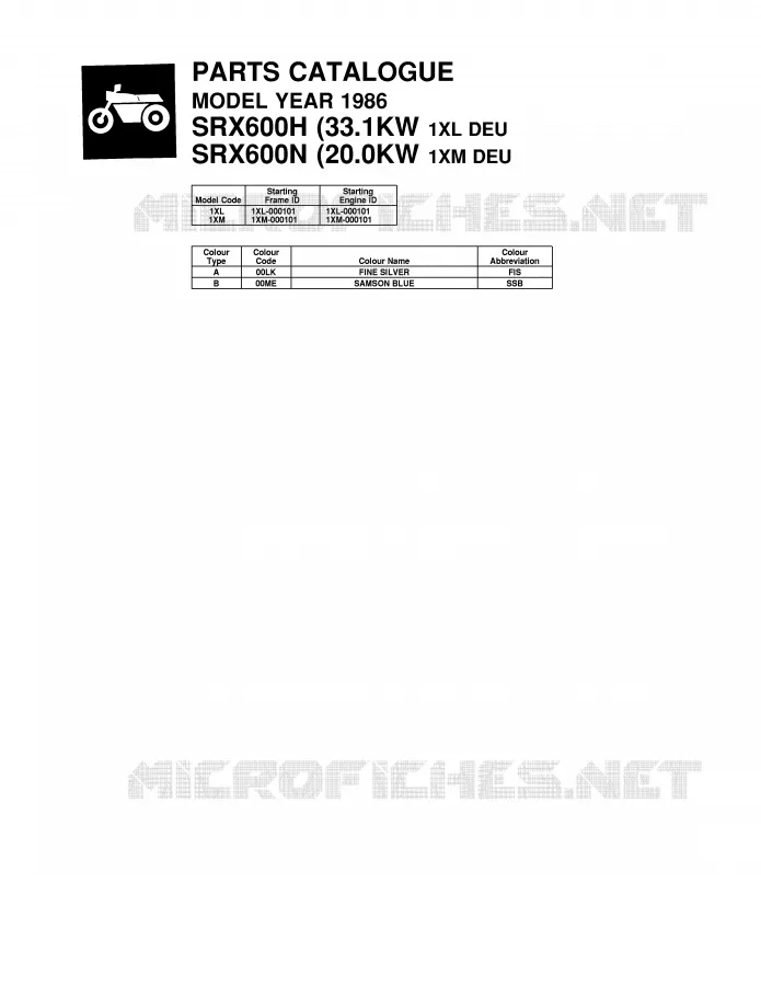 * CATALOG PREFACE * Yamaha MOTO 600 1986 SRX  SRX600H (33.1KW