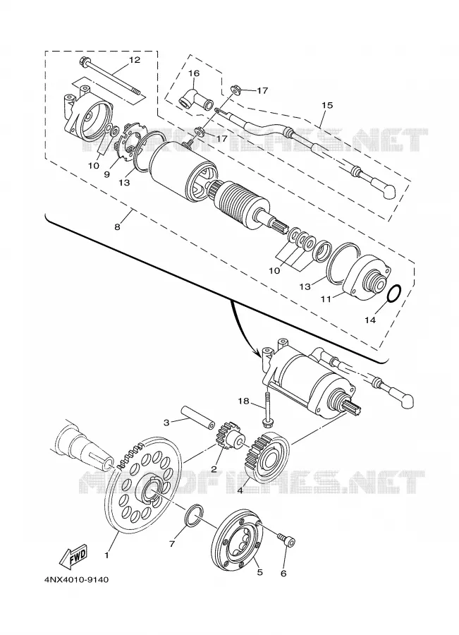 STARTMOTOR KOPPELINGS Yamaha MOTO 850 2001 TDM  TDM850N