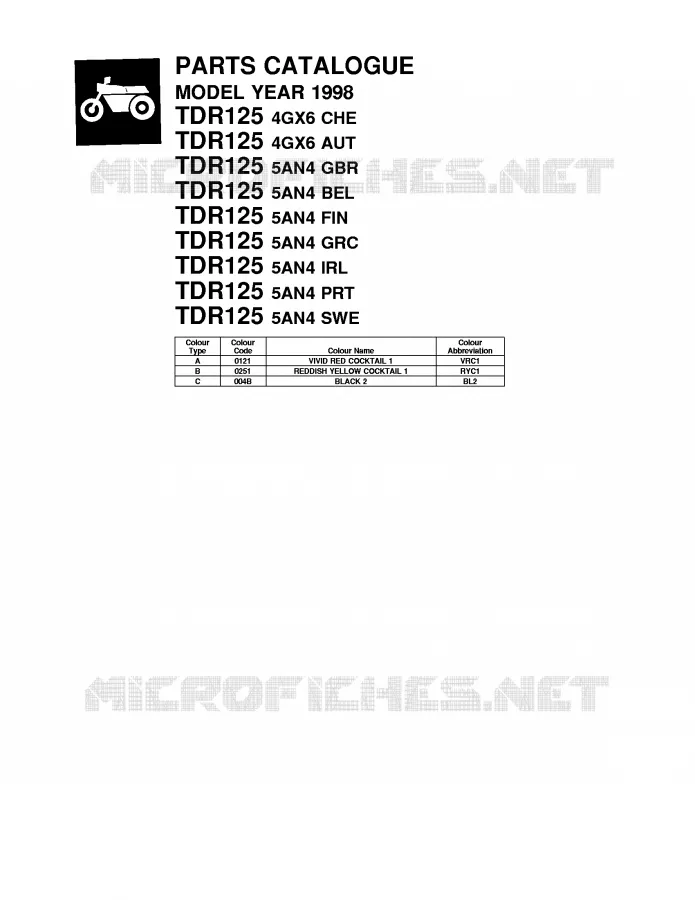 * CATALOG PREFACE * Yamaha MOTO 125 1998 TDR  TDR125