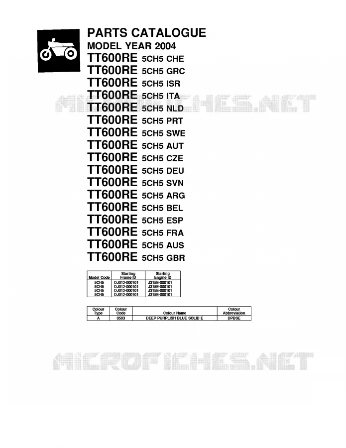 * CATALOG PREFACE * Yamaha MOTO 600 2004 TTRE  TT600RE