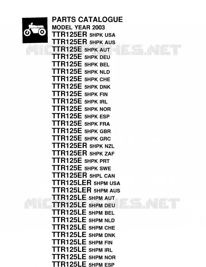 * CATALOG PREFACE * Yamaha MOTO 125 2003 TTR  TTR125LER