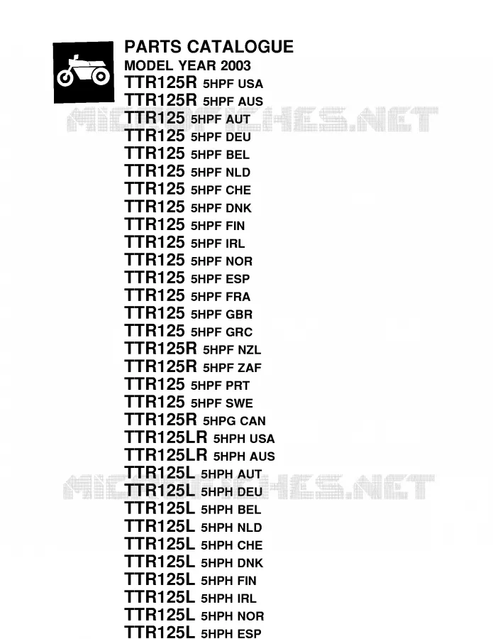 * CATALOG PREFACE * Yamaha MOTO 125 2003 TTR  TTR125R