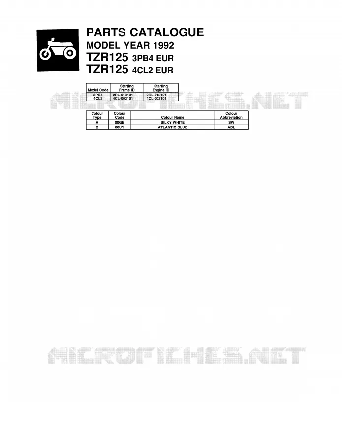 * CATALOG PREFACE * Yamaha MOTO 125 1992 TZR  TZR125