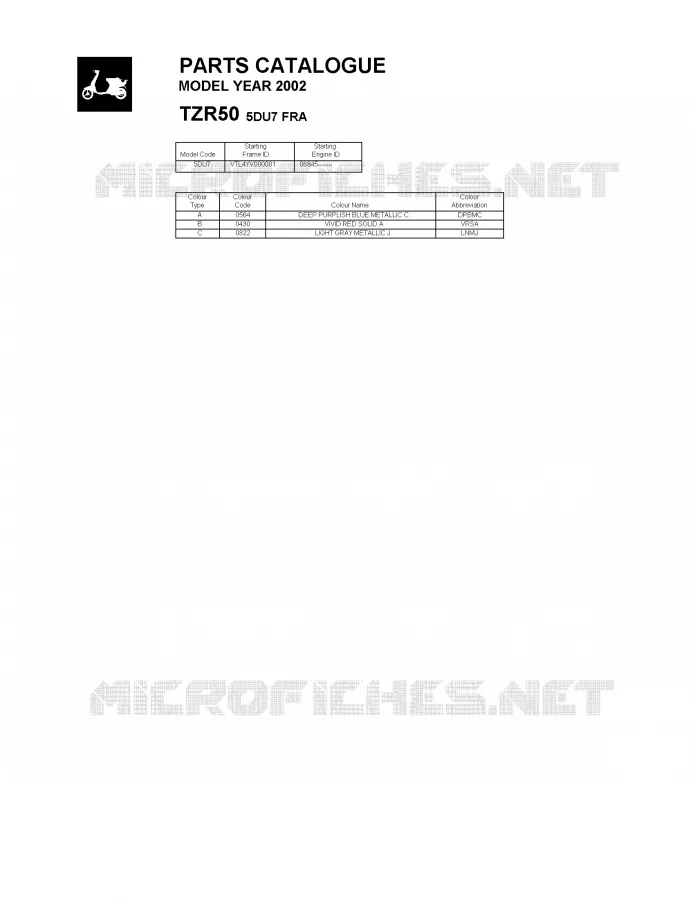 * CATALOG PREFACE * Yamaha MOTO 50 2002 TZR  TZR50