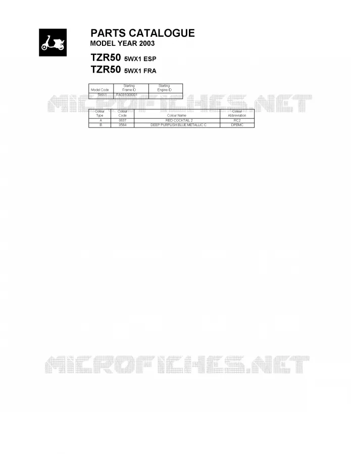 * CATALOG PREFACE * Yamaha MOTO 50 2003 TZR  TZR50