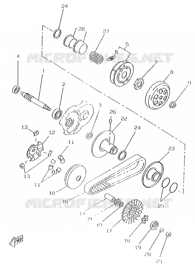 STARTMOTOR KOPPELINGS Yamaha SCOOTER 50 1996 BOOSTER  CW50RS