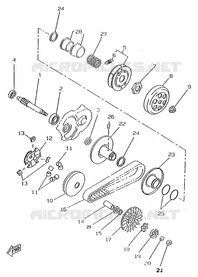STARTMOTOR KOPPELINGS Yamaha SCOOTER 50 1996 NEXT GENERATION  CW50RS