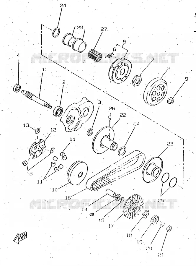 STARTMOTOR KOPPELINGS Yamaha SCOOTER 50 1997 BOOSTER  CW50RS