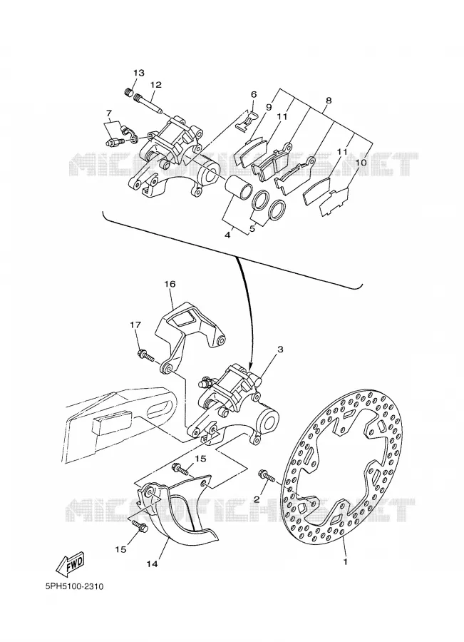 REMKLAUW ACHTER Yamaha MOTO 250 2002 WRF  WR250F