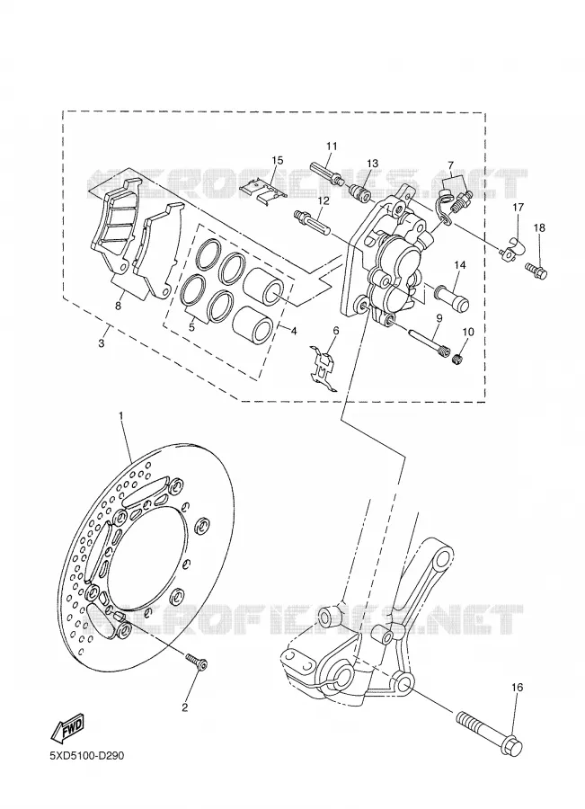 REMKLAUW VOOR Yamaha MOTO 250 2005 WRF  WR250FT