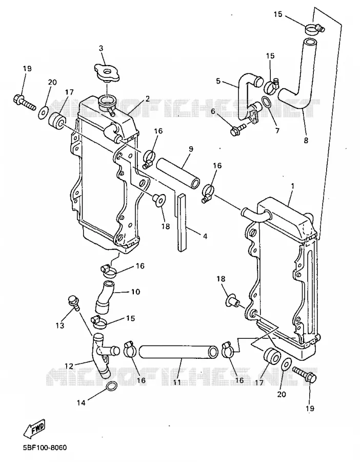 RADIATEUR / SLANG Yamaha MOTO 400 1998 WRF  WR400F