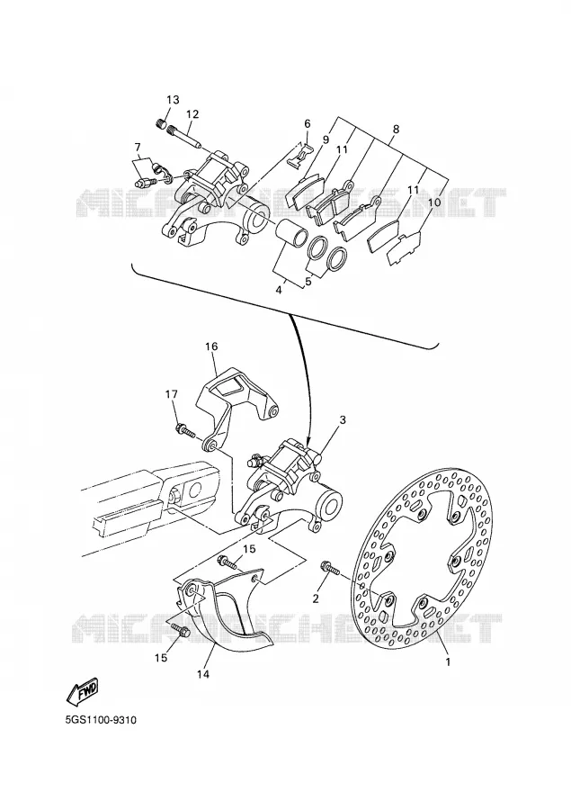 REMKLAUW ACHTER Yamaha MOTO 400 2000 WRF  WR400F