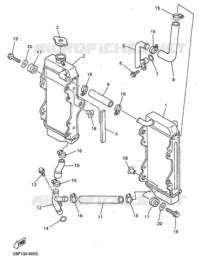RADIATEUR / SLANG Yamaha MOTO 400 1998 WRF  WR400FK