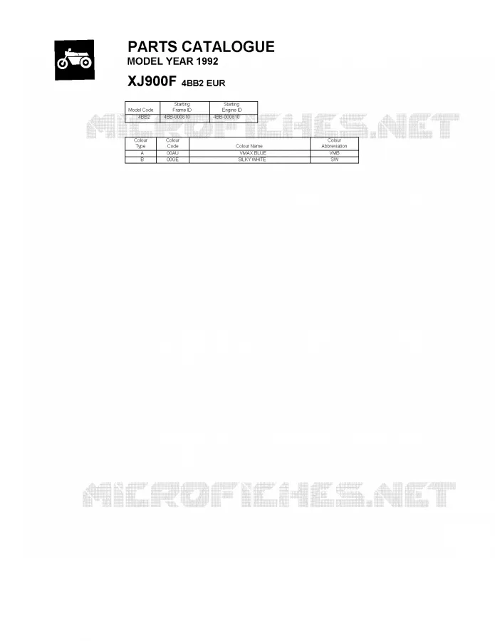* CATALOG PREFACE * Yamaha MOTO 900 1992 XJ  XJ900F