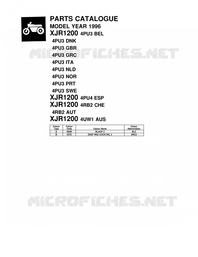* CATALOG PREFACE * Yamaha MOTO 1200 1996 XJR  XJR1200